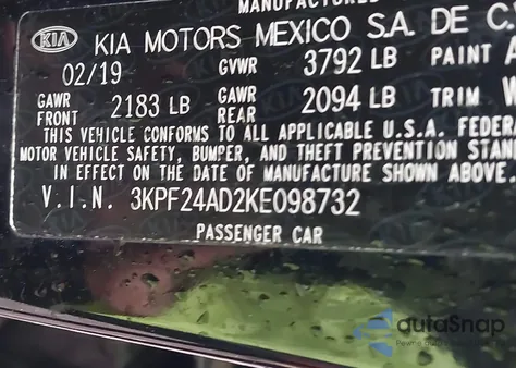 2019 Kia Forte Lxs from USA, damaged, VIN 3KPF24AD2KE098732
